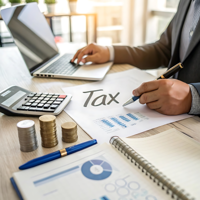 Auditor analyzing financial data for income tax scrutiny and assessment report